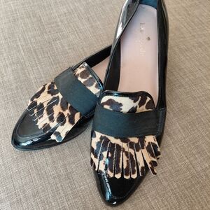 Kate Spade Black and Leopard Print Loafers